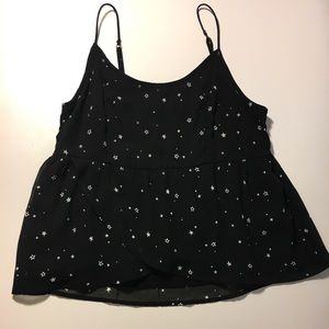 Black tank top with printed stars